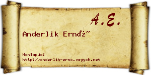 Anderlik Ernő névjegykártya